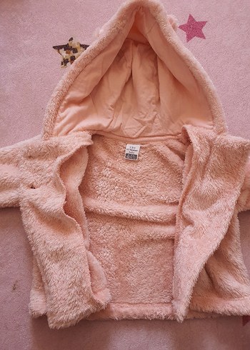 Kız Çocuk Pastel Pembe Kapüşonlu pelus kalın hirka