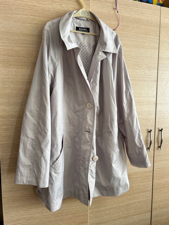 Düğmeli Gri Midi Kaban Yağmurluk Trençkot - Görsel 2