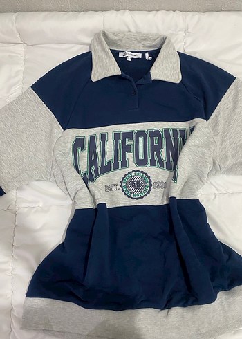 Gri Lacivert Pamuklu Uzun Kollu Sweatshirt