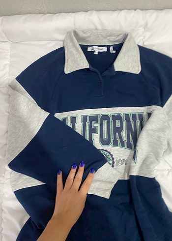 m Beden gri Renk Gri Lacivert Pamuklu Uzun Kollu Sweatshirt