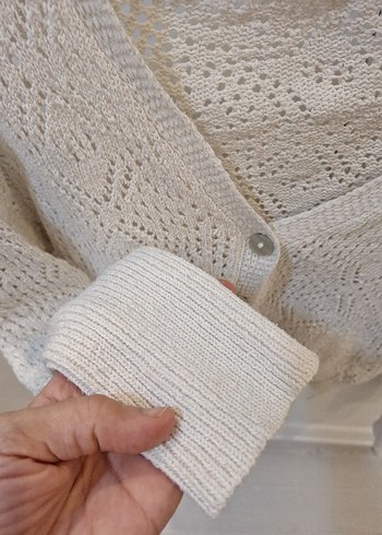 Beyaz V Yaka Örgü Kadın Hırka m/l uygun - Görsel 4