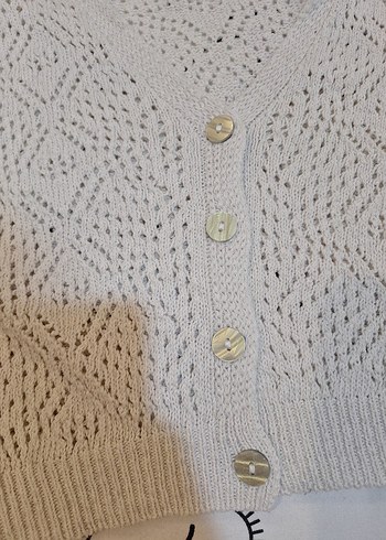 Beyaz V Yaka Örgü Kadın Hırka m/l uygun - Görsel 3