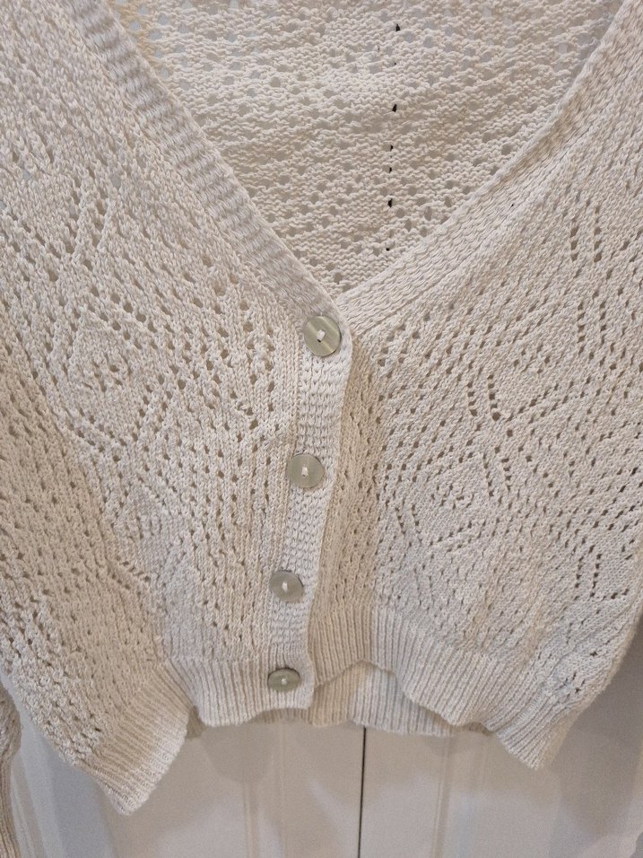 Beyaz V Yaka Örgü Kadın Hırka m/l uygun - Görsel 2
