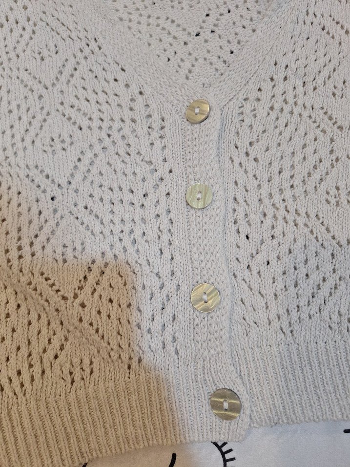 Beyaz V Yaka Örgü Kadın Hırka m/l uygun - Görsel 3