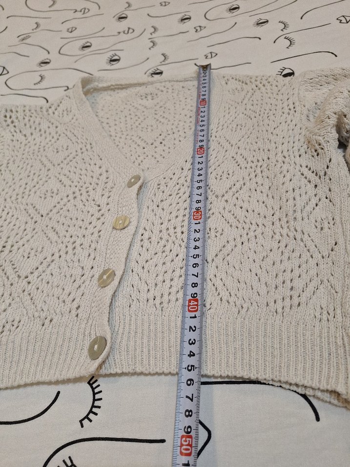 Beyaz V Yaka Örgü Kadın Hırka m/l uygun - Görsel 5