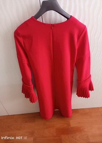 Piliseli Kırmızı Uzun Kollu Kadın Tunik - Görsel 4