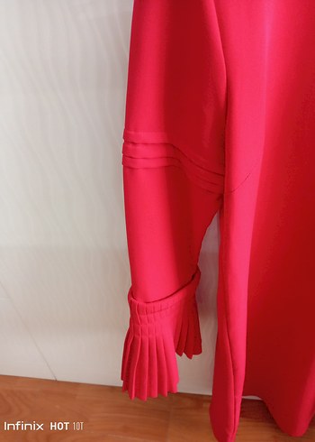 Piliseli Kırmızı Uzun Kollu Kadın Tunik - Görsel 2