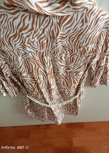 Kahverengi Zebra Desenli Kısa Kollu Gömlek - Görsel 2