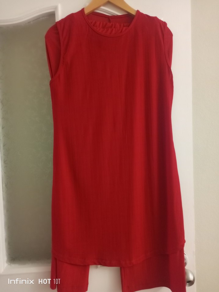 Uzun Kırmızı Kadın üçlü takım - Görsel 2