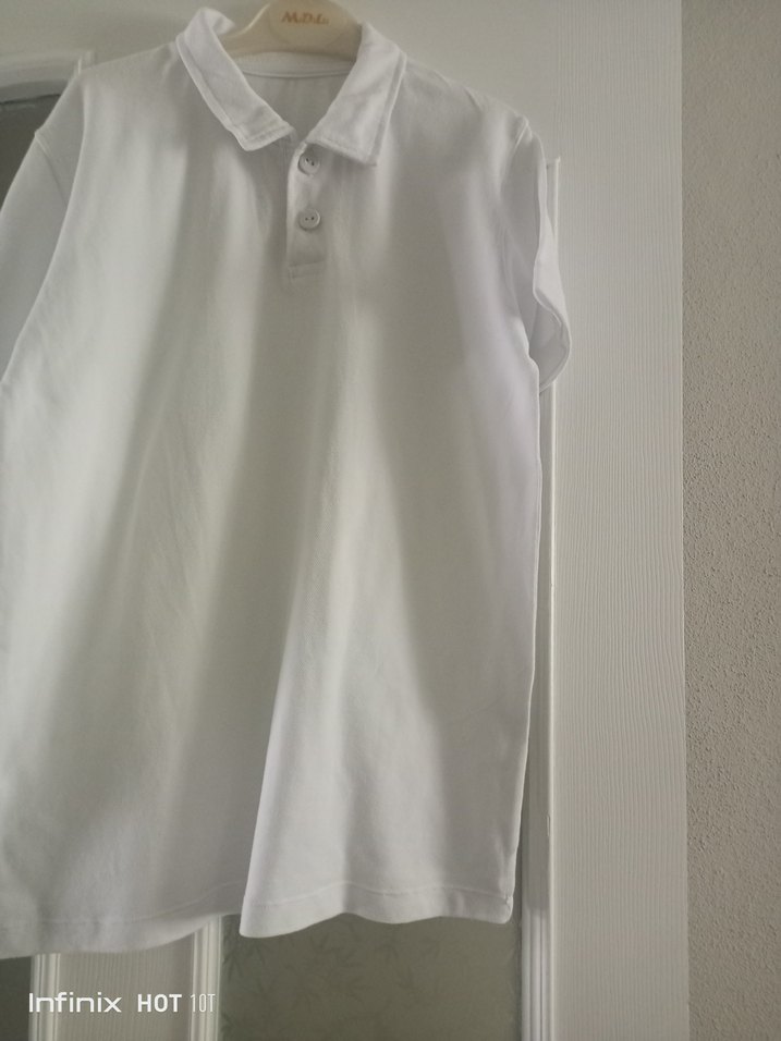 Düğmeli Beyaz Erkek Polo Yaka Tişört - Görsel 2