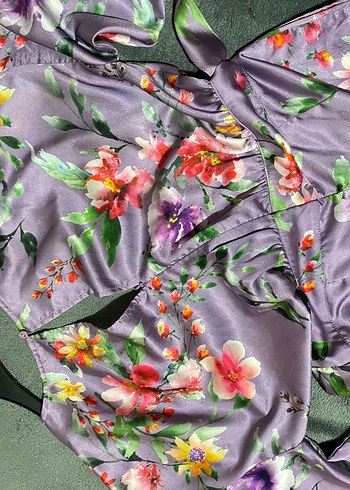 Çiçek Desenli Uzun Mor Kadın tulum - Görsel 3