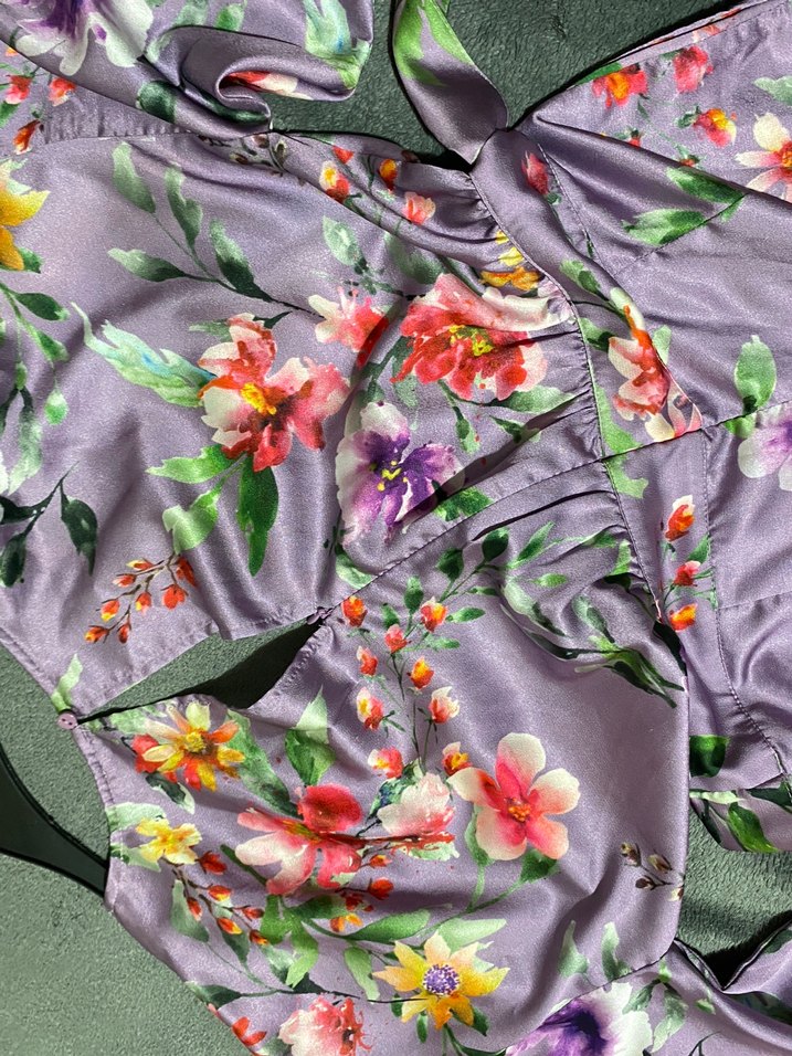 Çiçek Desenli Uzun Mor Kadın tulum - Görsel 3