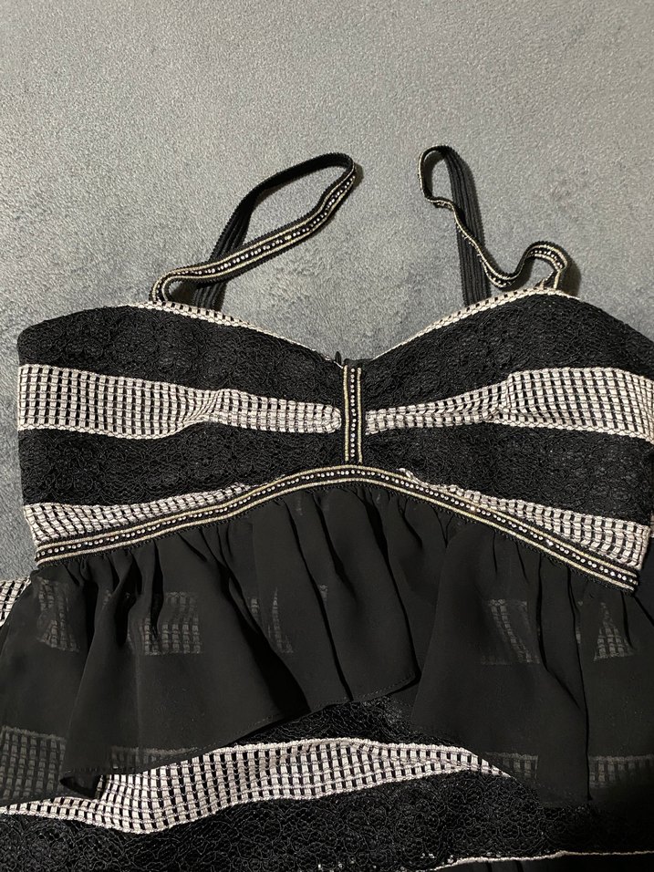 Siyah Katlı Volanlı Uzun Kadın Elbise - Görsel 2