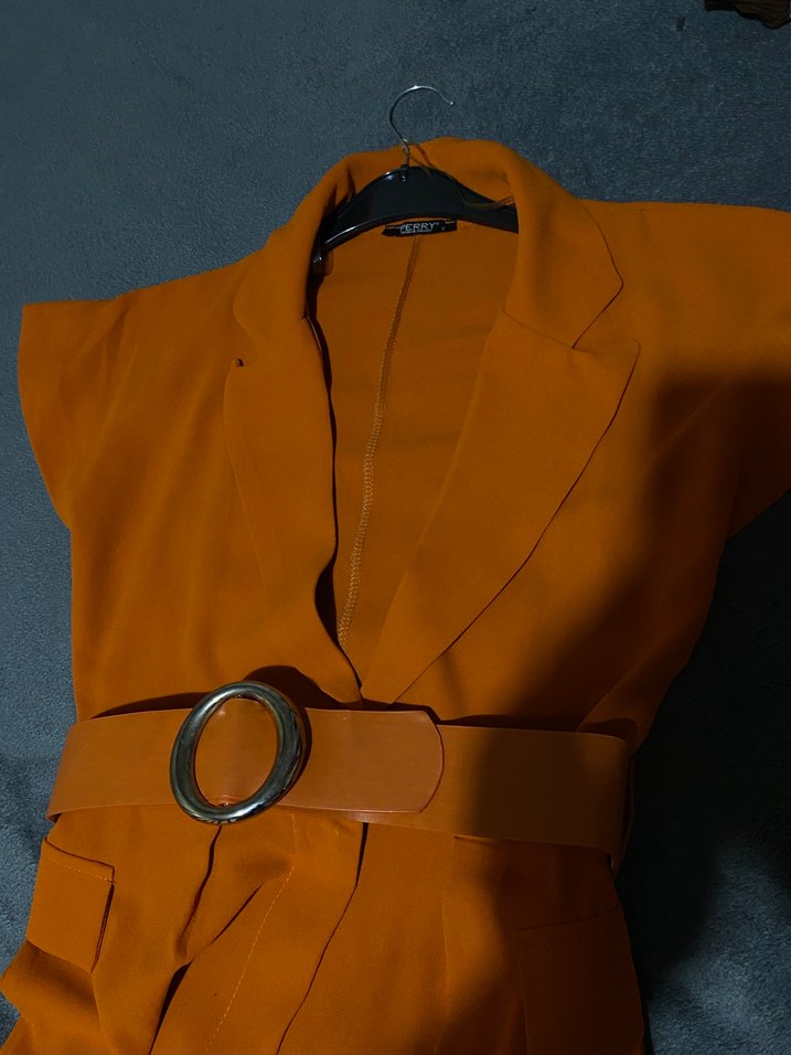 Kahverengi Kemerli Uzun Kadın Tulum - Görsel 2