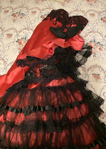 Pembe Siyah Dantel Straplez Uzun Elbise - Görsel 2