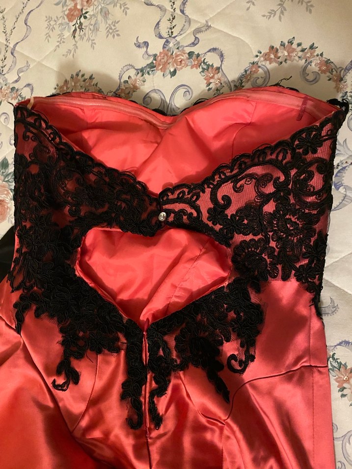 Pembe Siyah Dantel Straplez Uzun Elbise - Görsel 4