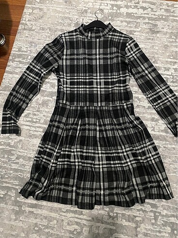 Kareli şık mini elbise