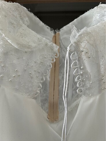 Korseli v bel inci işlemeli gelinlik - Görsel 8