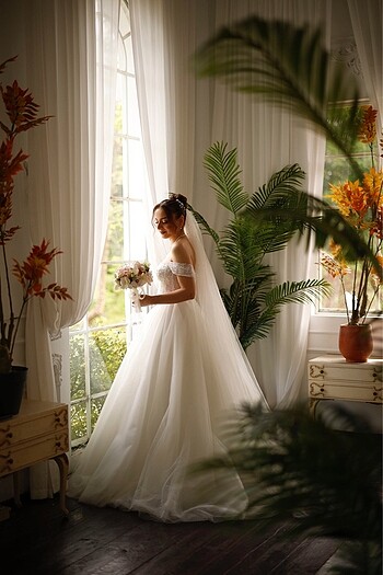 Korseli v bel inci işlemeli gelinlik - Görsel 2