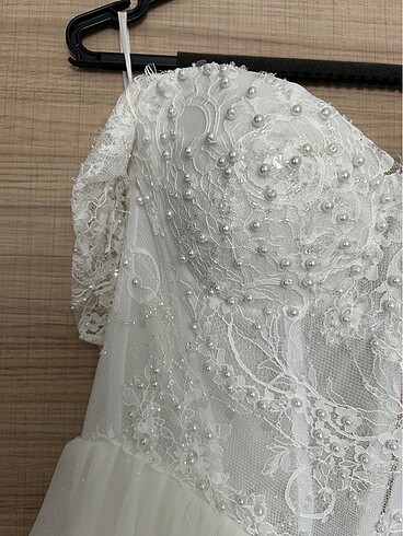 Korseli v bel inci işlemeli gelinlik - Görsel 7