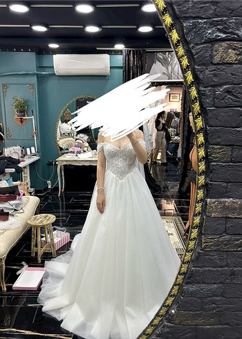 Korseli v bel inci işlemeli gelinlik - Görsel 3