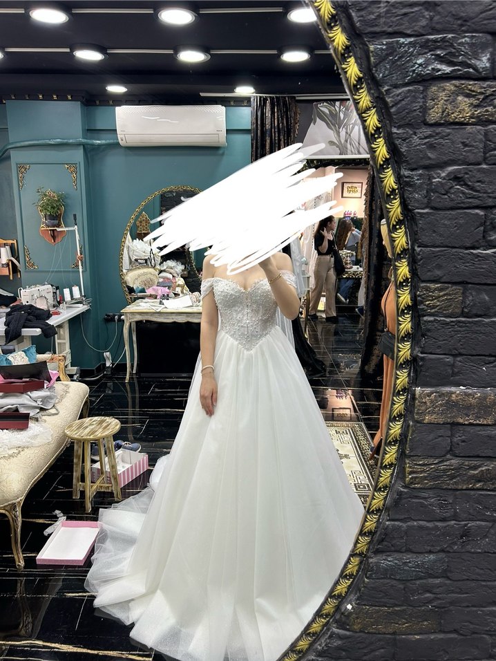 Korseli v bel inci işlemeli gelinlik - Görsel 3