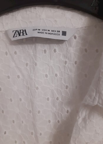 s Beden Nakışlı Kısa Kollu Beyaz Keten Gömlek zara