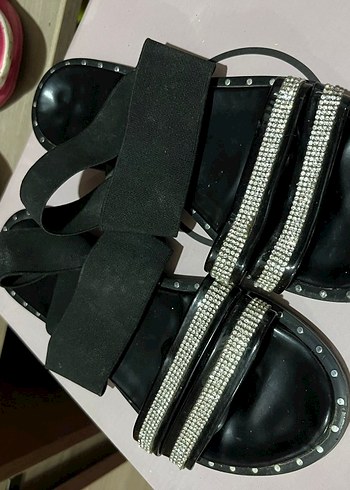 taşlı siyah ayağı saran sandalet - Görsel 3