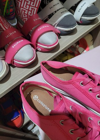 Pembe Kadın Sneakers, Çivili, Bağcıklı - Görsel 5