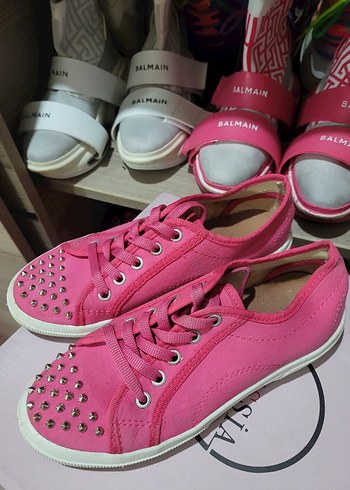 Pembe Kadın Sneakers, Çivili, Bağcıklı - Görsel 4