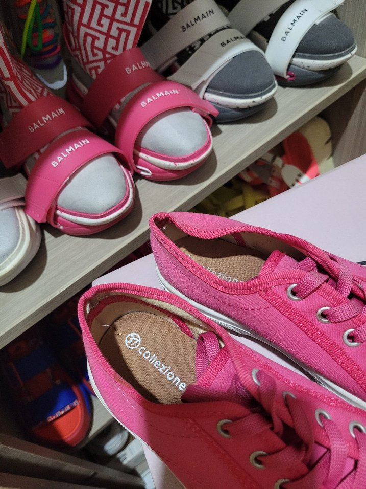 Pembe Kadın Sneakers, Çivili, Bağcıklı - Görsel 5
