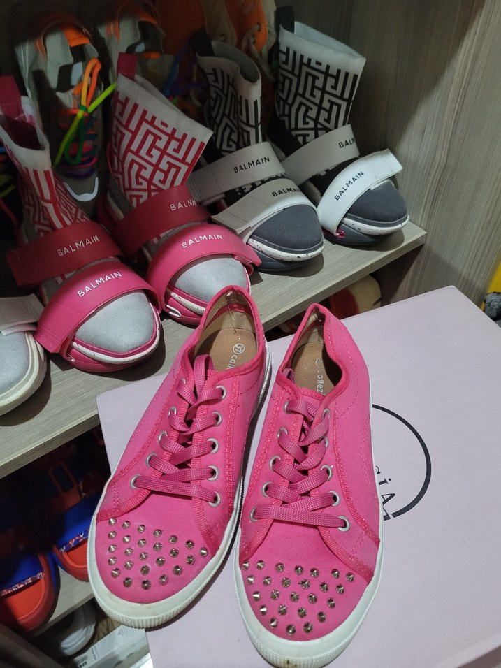 Pembe Kadın Sneakers, Çivili, Bağcıklı - Görsel 2