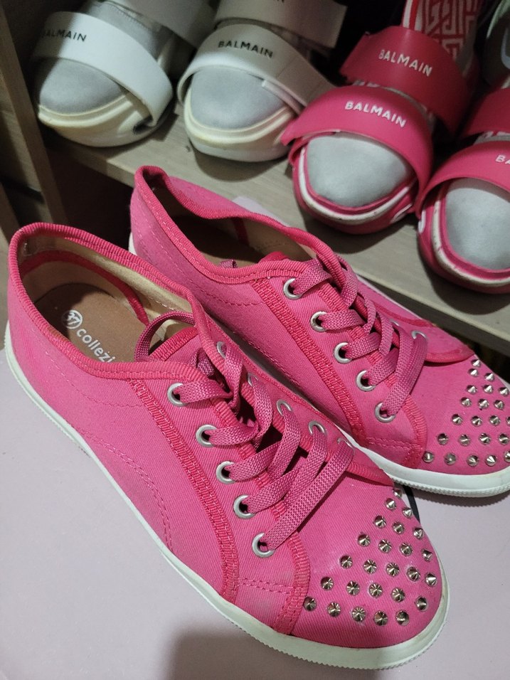 Pembe Kadın Sneakers, Çivili, Bağcıklı - Görsel 3