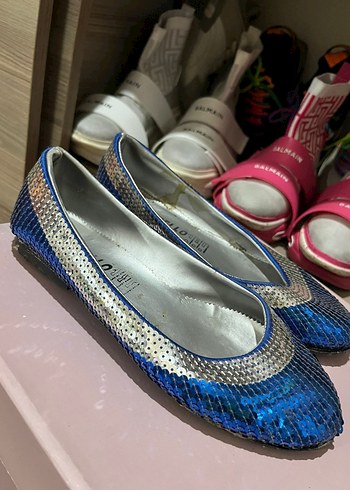 Mavi Parlak Pul Detaylı Kadın Babet - Görsel 2