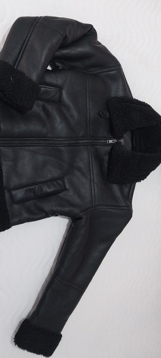 Siyah Kürklü Deri Biker Ceket - Görsel 4