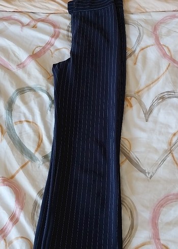 Lacivert Çizgili Pilili Kadın Kumaş Pantolon - Görsel 3