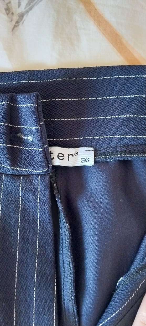 Lacivert Çizgili Pilili Kadın Kumaş Pantolon - Görsel 2