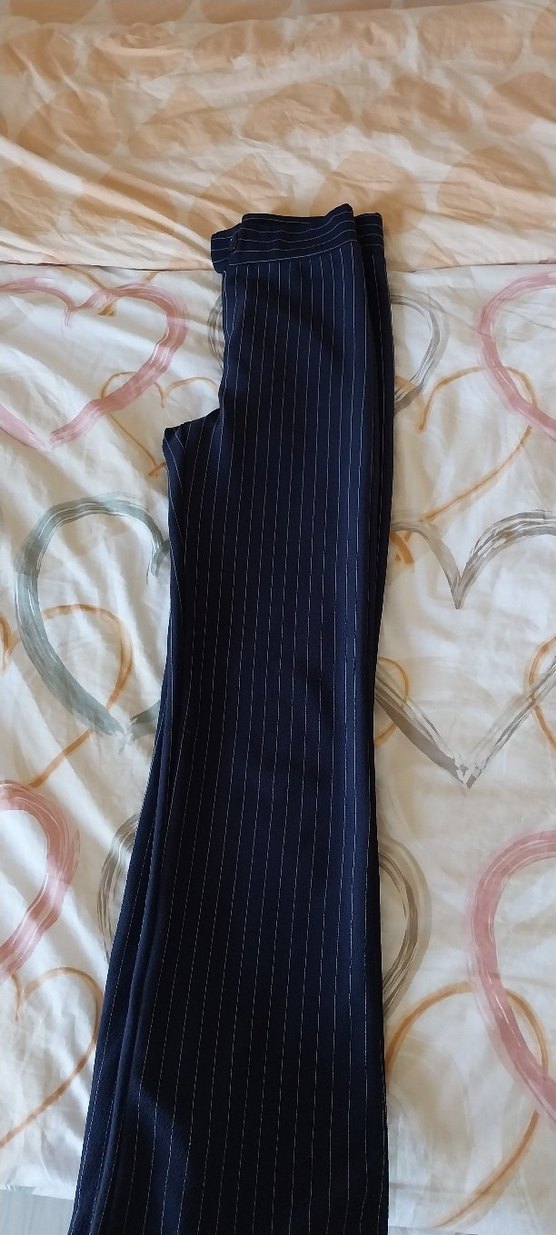 Lacivert Çizgili Pilili Kadın Kumaş Pantolon - Görsel 3