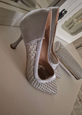 Diger Gri Stiletto Topuklu Abiye Ayakkabı