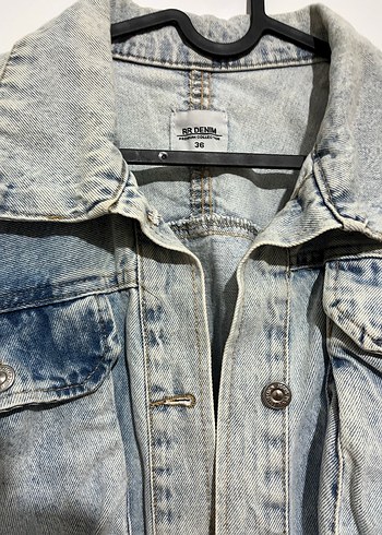 36 Beden gri Renk Gri Düğmeli Kadın Denim Ceket