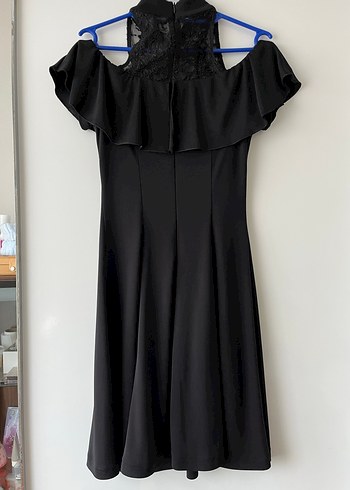 Siyah Midi Fırfırlı Gotik Kadın Abiye Elbise
