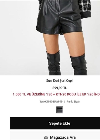 Düğmeli Siyah Mini Deri Şort - Görsel 4