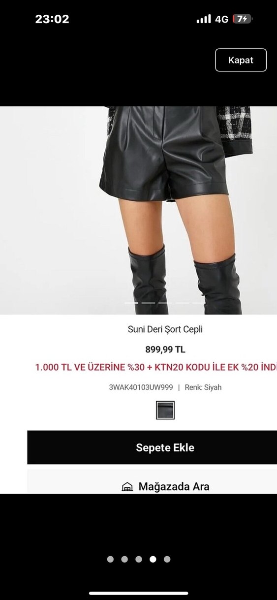 Düğmeli Siyah Mini Deri Şort - Görsel 4