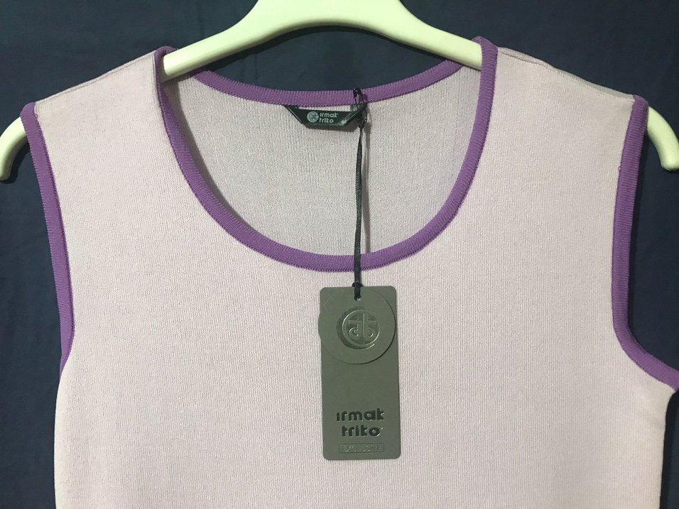 Mor Çizgili Midi Kolsuz Triko Elbise - Görsel 3