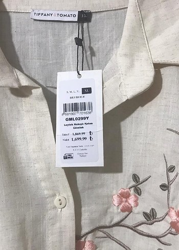 Nakışlı Beyaz Keten Uzun Kollu Gömlek - Görsel 3