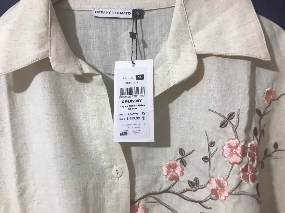 Nakışlı Beyaz Keten Uzun Kollu Gömlek - Görsel 3