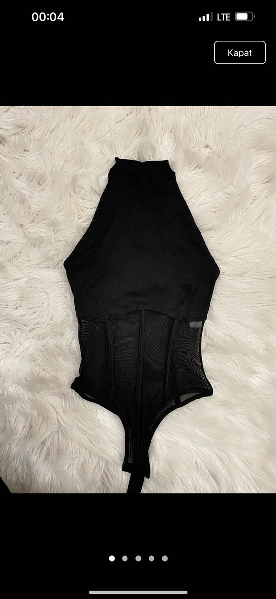 Kürk Detaylı Siyah Strappy Monokini - Görsel 2