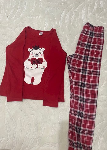Kırmızı Uzun Kollu Baskılı çocuk Pijama Takımı
