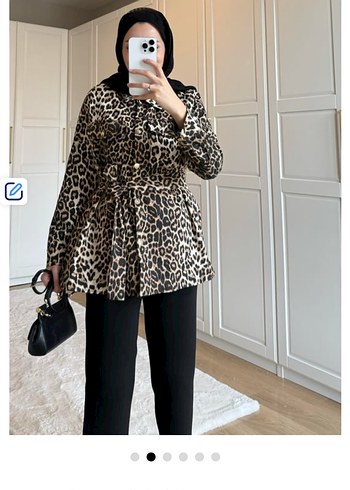 Leopar Desenli Kemerli Midi Kadın Kaban