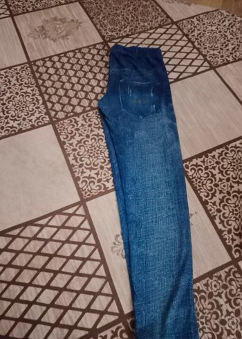 Kız Çocuk Mavi Baskılı Denim Tayt - Görsel 3